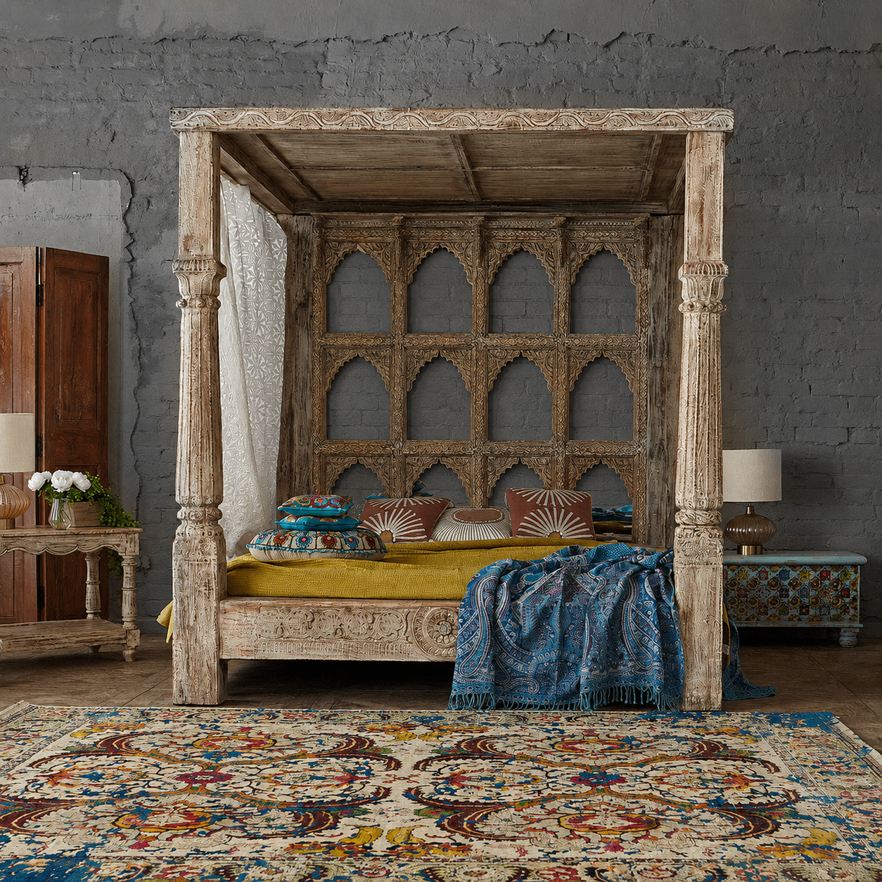 Solid Pillar Bed with canopy