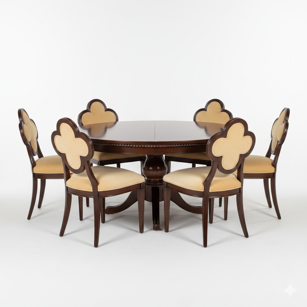Flower shape chair Solid wood dining with 6 chairs.