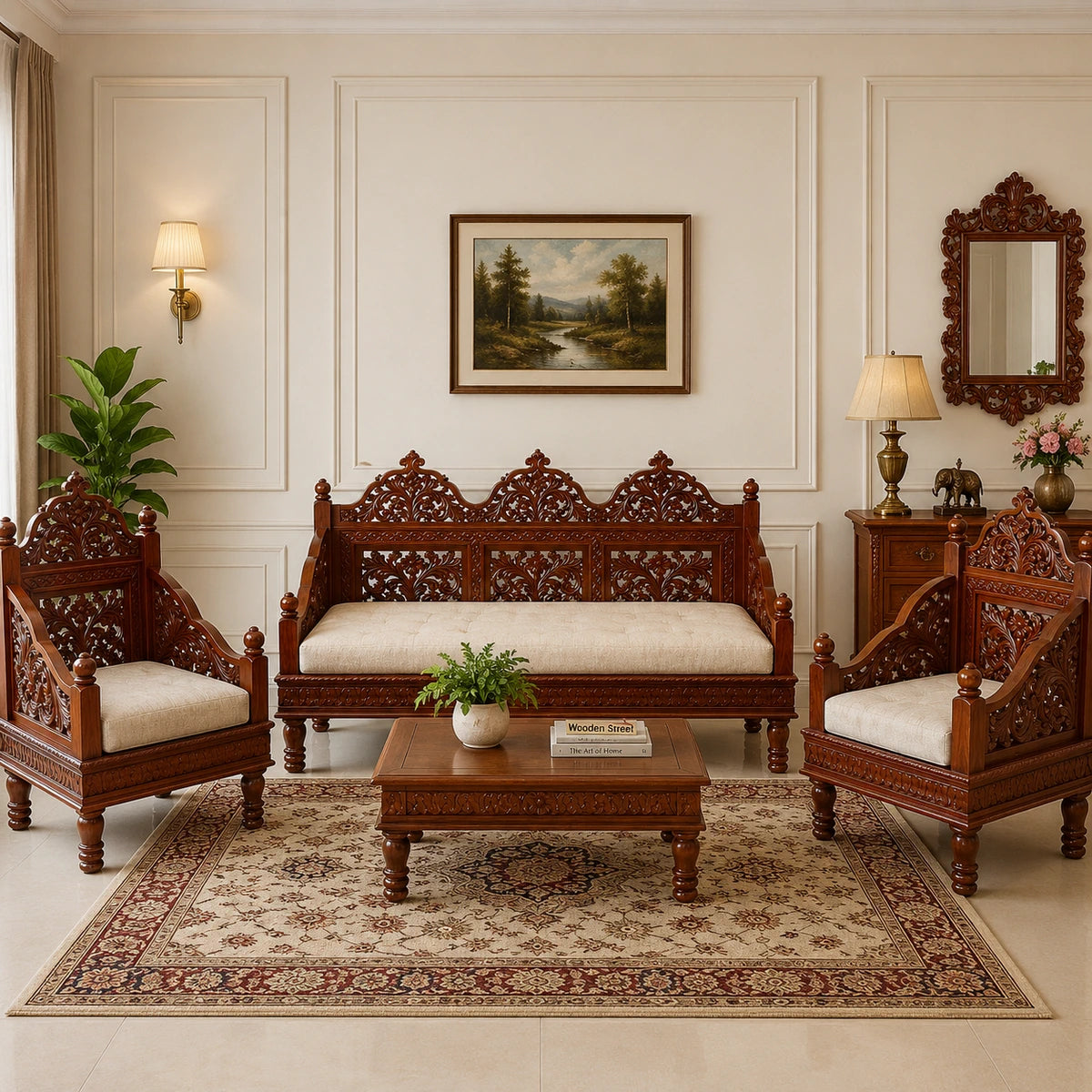 Mehrabi jaali teak traditional sofa