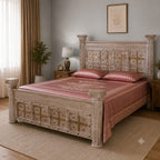 Solid Carved Pillar Ethnic BED 049