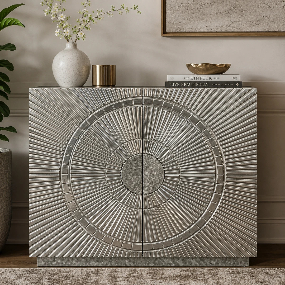 Luxury Storage Cabinet with White Metal Mounted Small