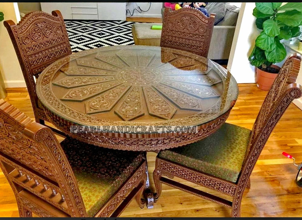 Teak Wood  Flower Shape Dining- 023