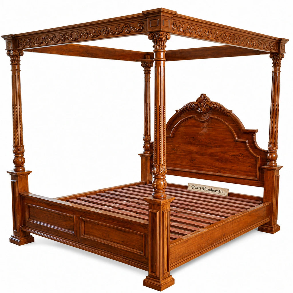Canopy Bed with carved arced head.