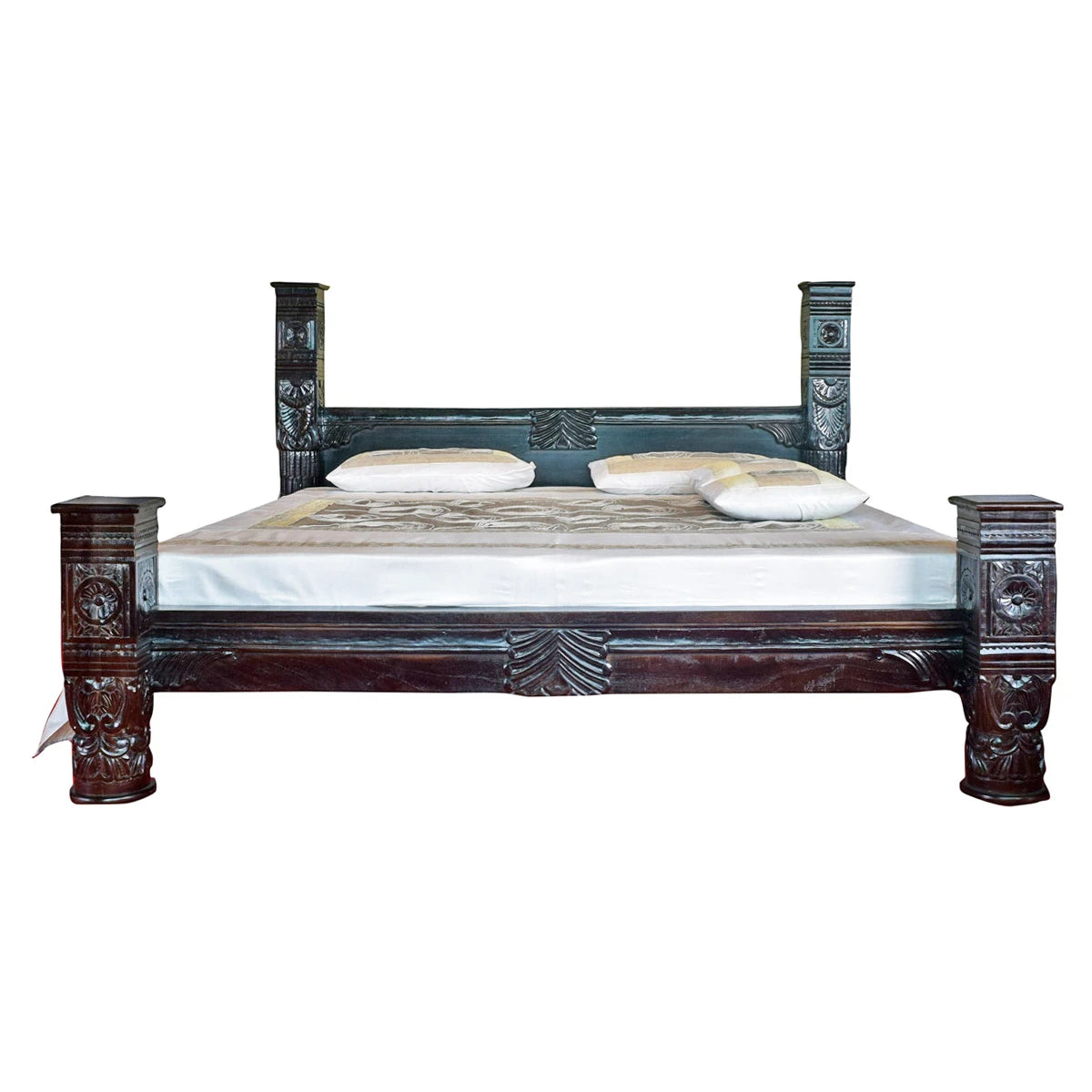 Solid Carved Pillar Bed