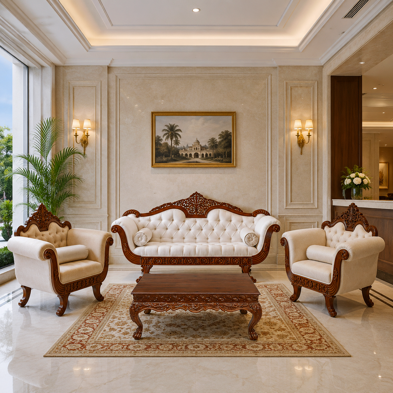 Jaali flower teak sofa 010