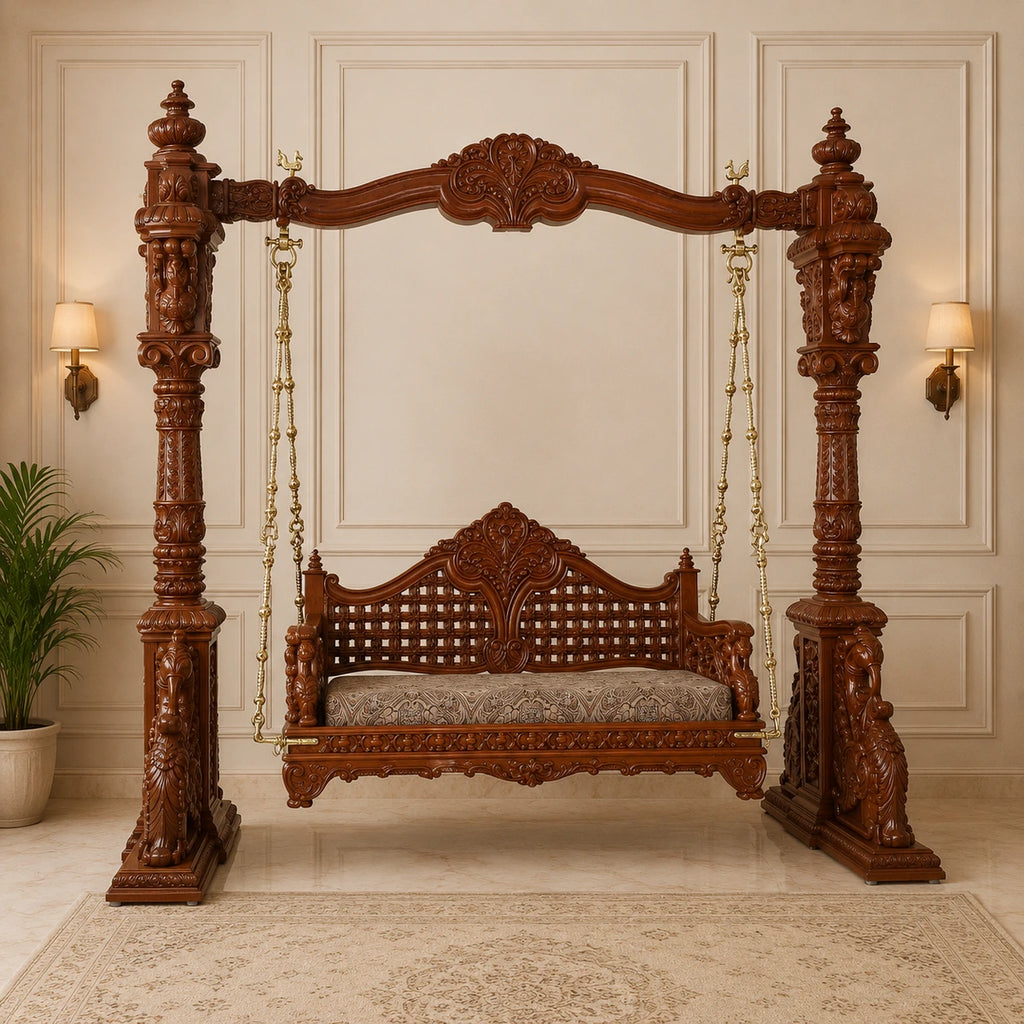 Double swan jaali seat teak swing