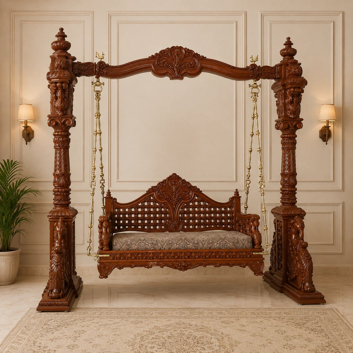 Double swan jaali seat teak swing