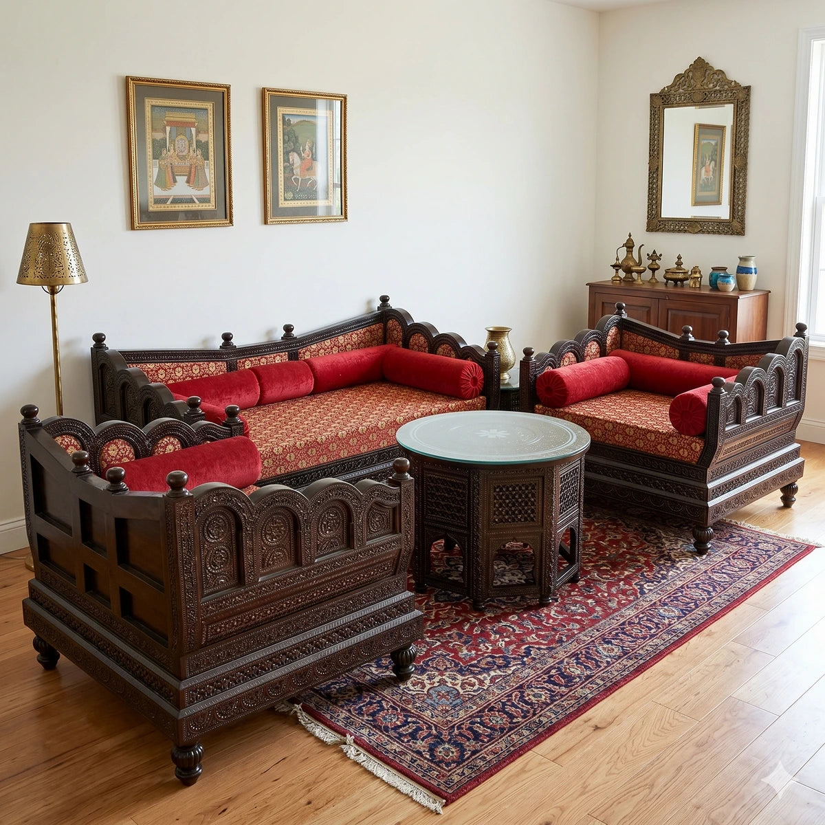 Marwadi Maharaja Hand carved teak Sofa CRVSF003