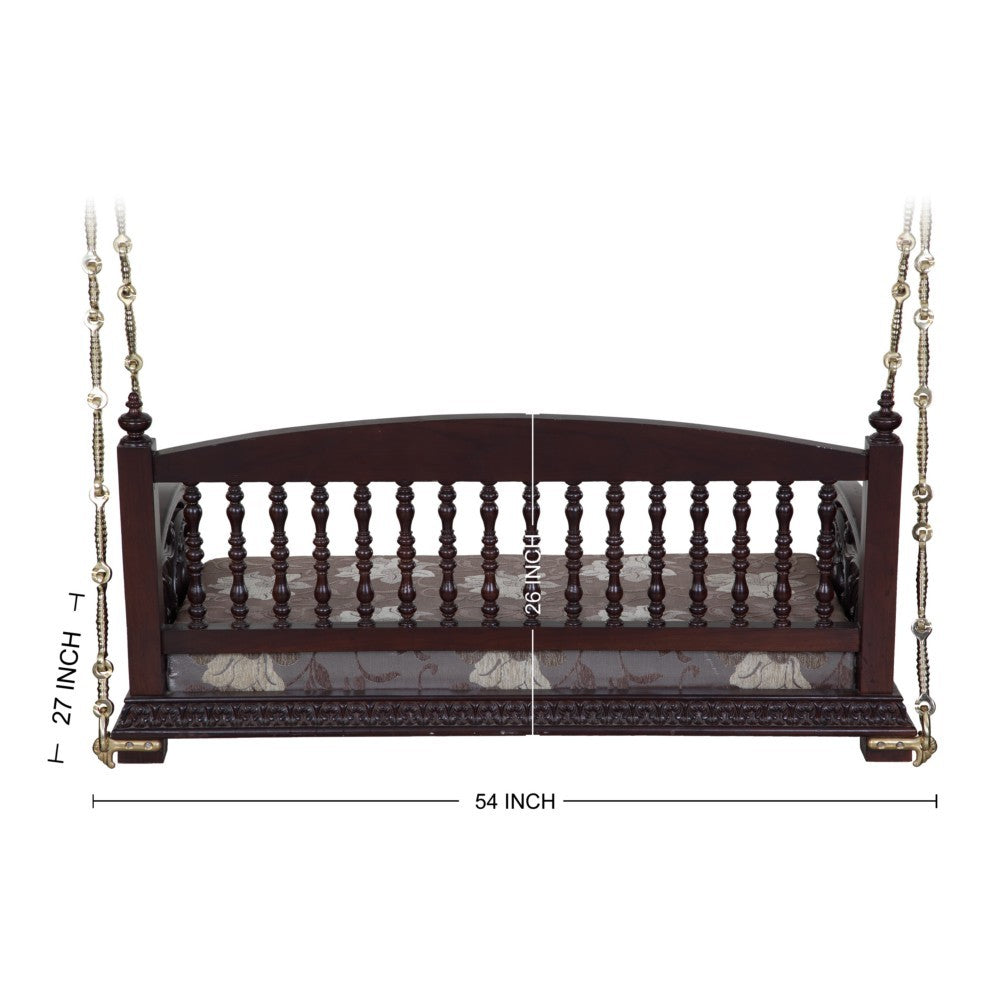 Hand-Carved Teak Wood Swing with Canopy & Brass Chains SW067