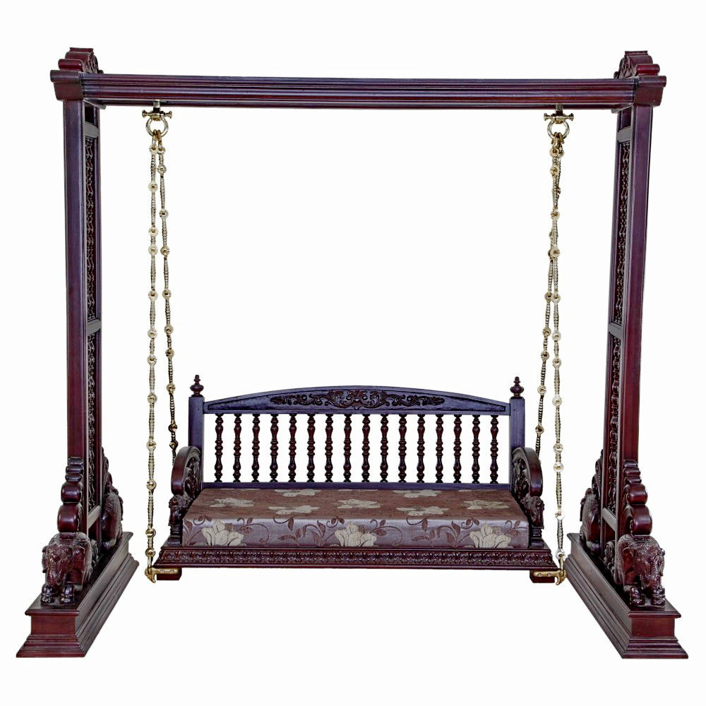 Hand-Carved Teak Wood Swing with Canopy & Brass Chains SW067