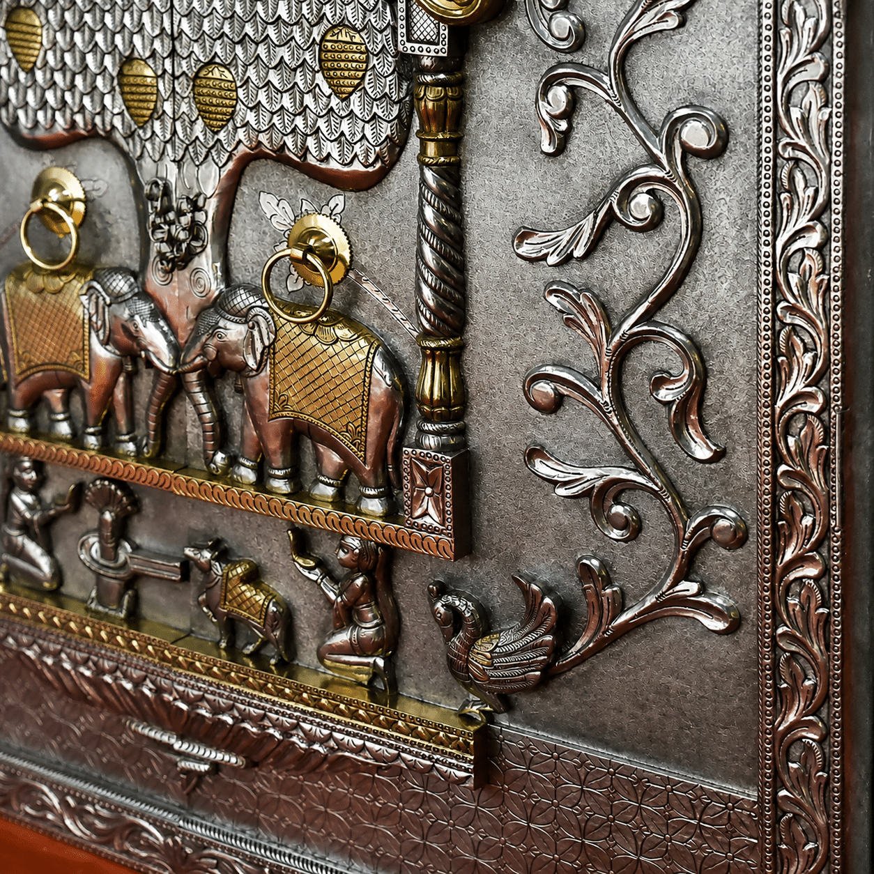 Majestic Silver Mounted Teak Wood Temple Door 018