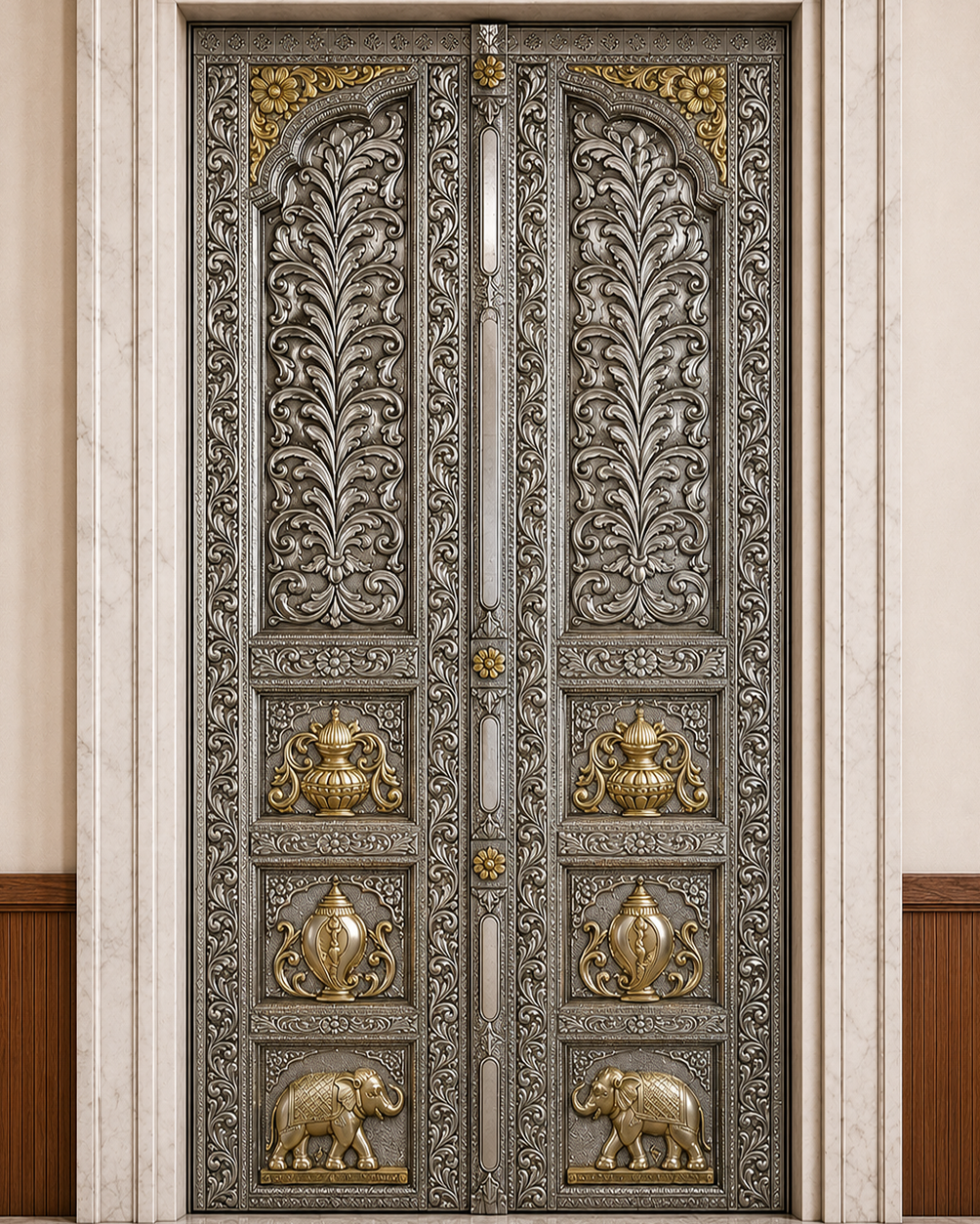 Majestic Metal Mounted Teak Wood Temple Door D-50