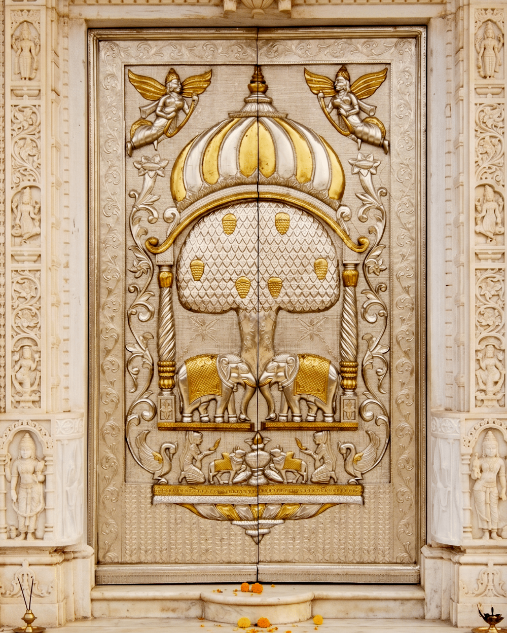 Majestic Silver Mounted Teak Wood Temple Door 018