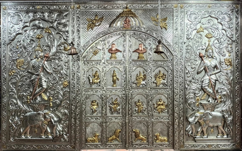 Majestic Silver Mounted Teak Wood Temple Door 038