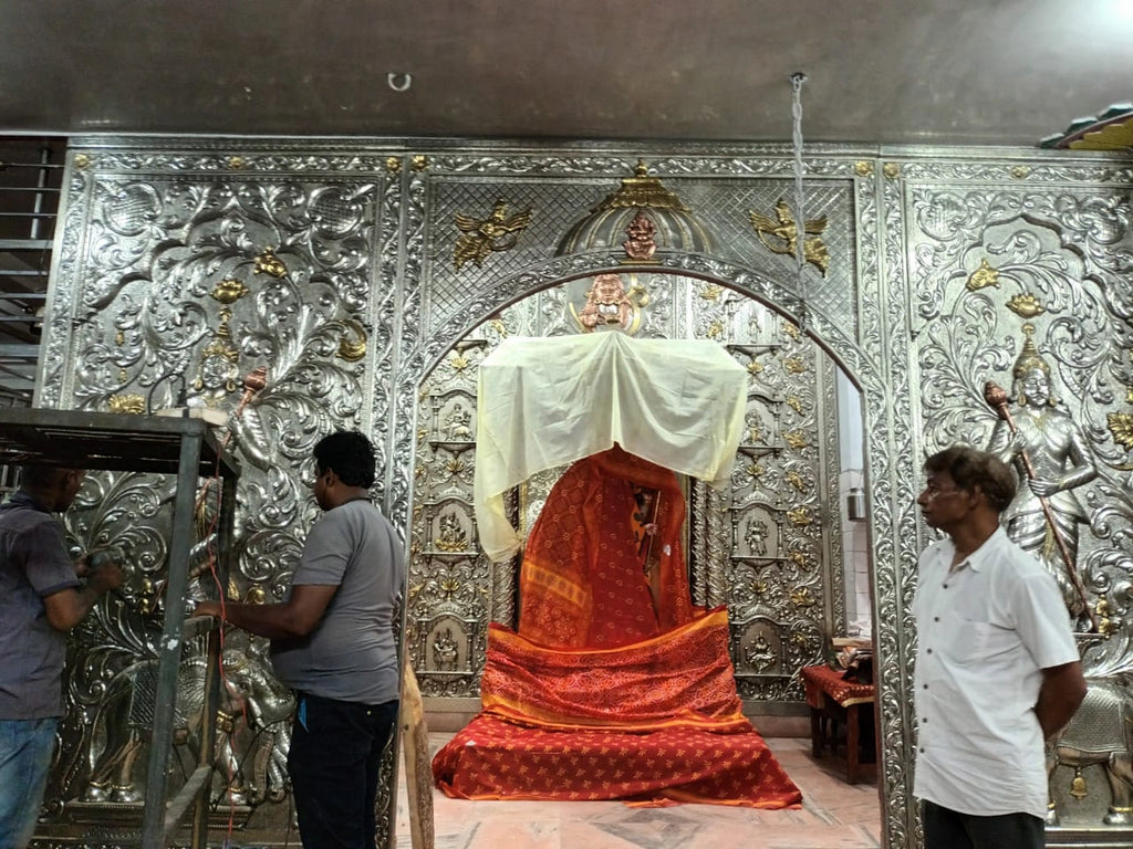 Majestic Silver Mounted Teak Wood Temple Door 038