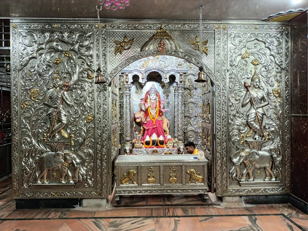 Majestic Silver Mounted Teak Wood Temple Door 038