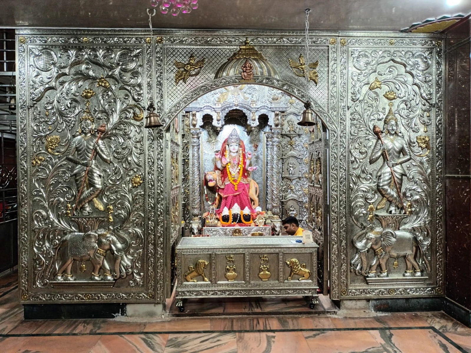 Majestic Silver Mounted Teak Wood Temple Door 038