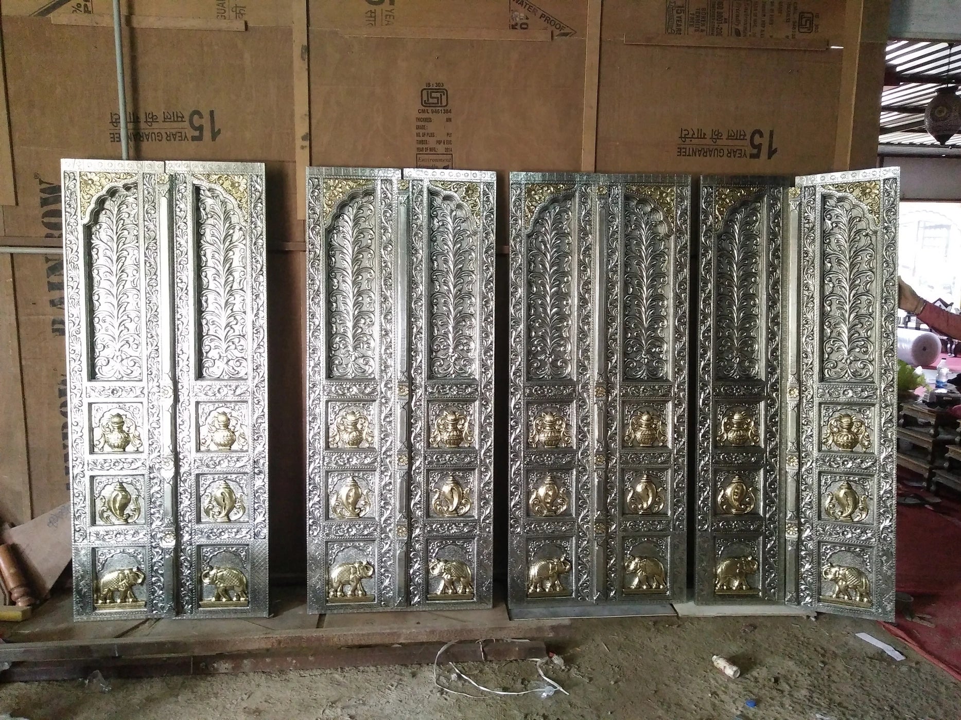 Majestic Metal Mounted Teak Wood Temple Door D-50