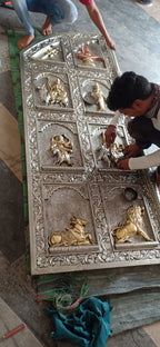 Majestic Silver Mounted Teak Wood Temple Door 038