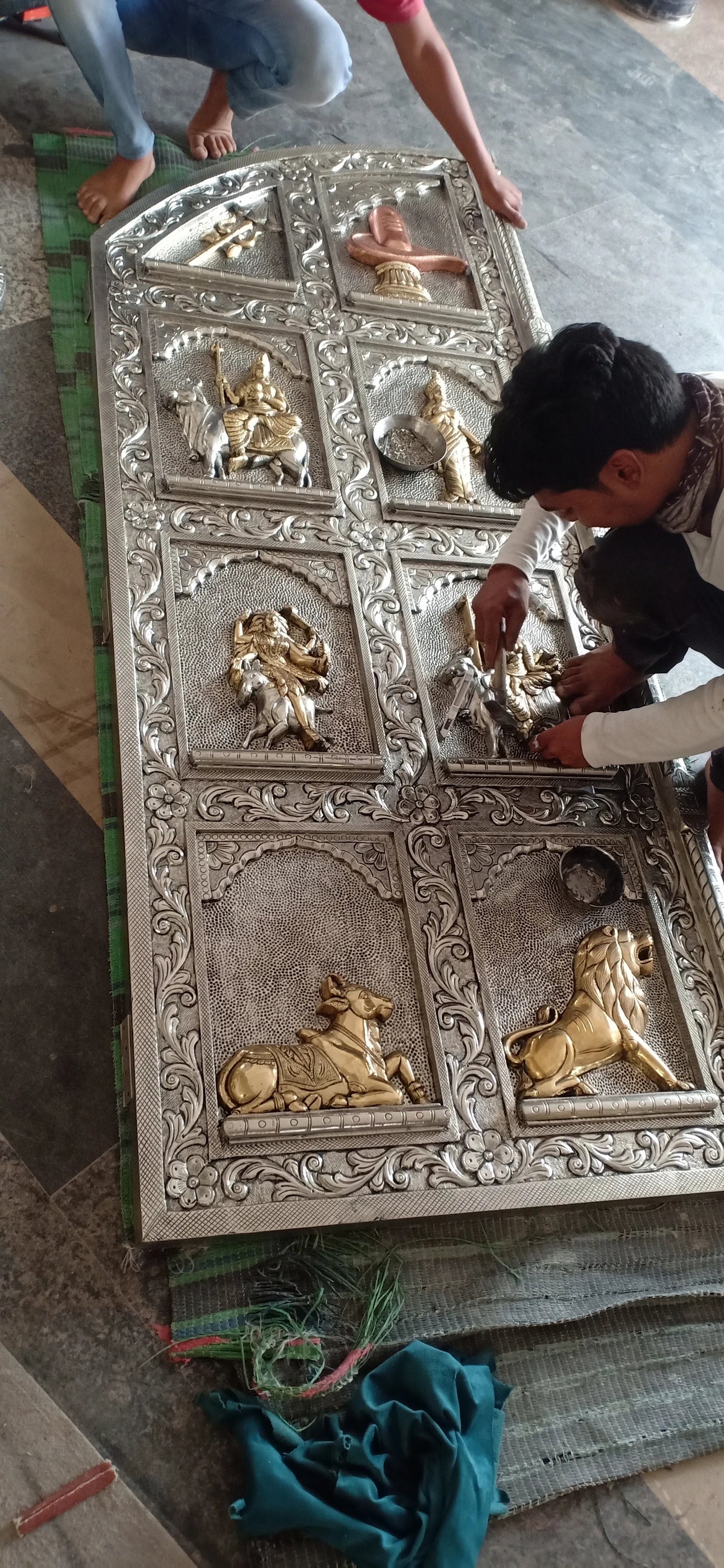 Majestic Silver Mounted Teak Wood Temple Door 038