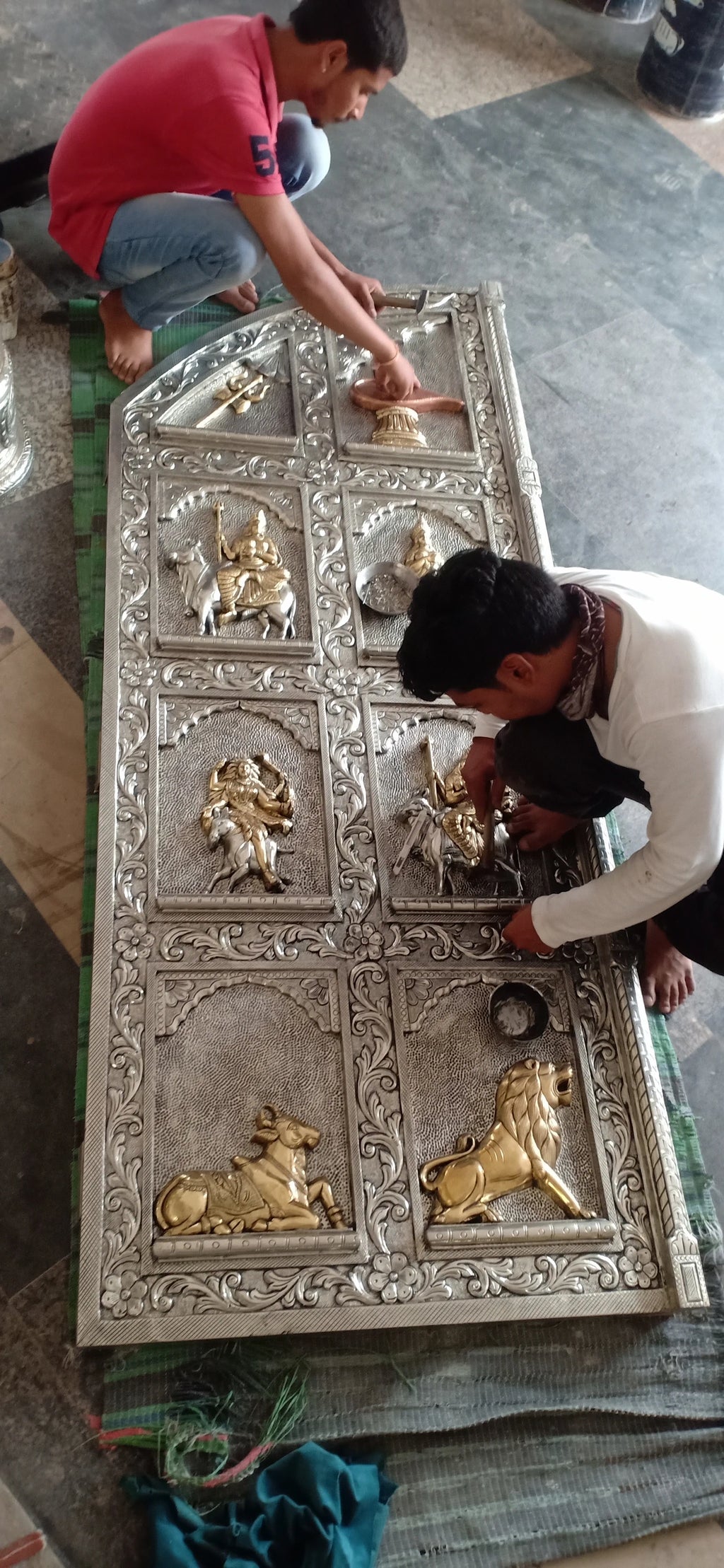 Majestic Silver Mounted Teak Wood Temple Door 038