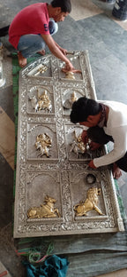 Majestic Silver Mounted Teak Wood Temple Door 038