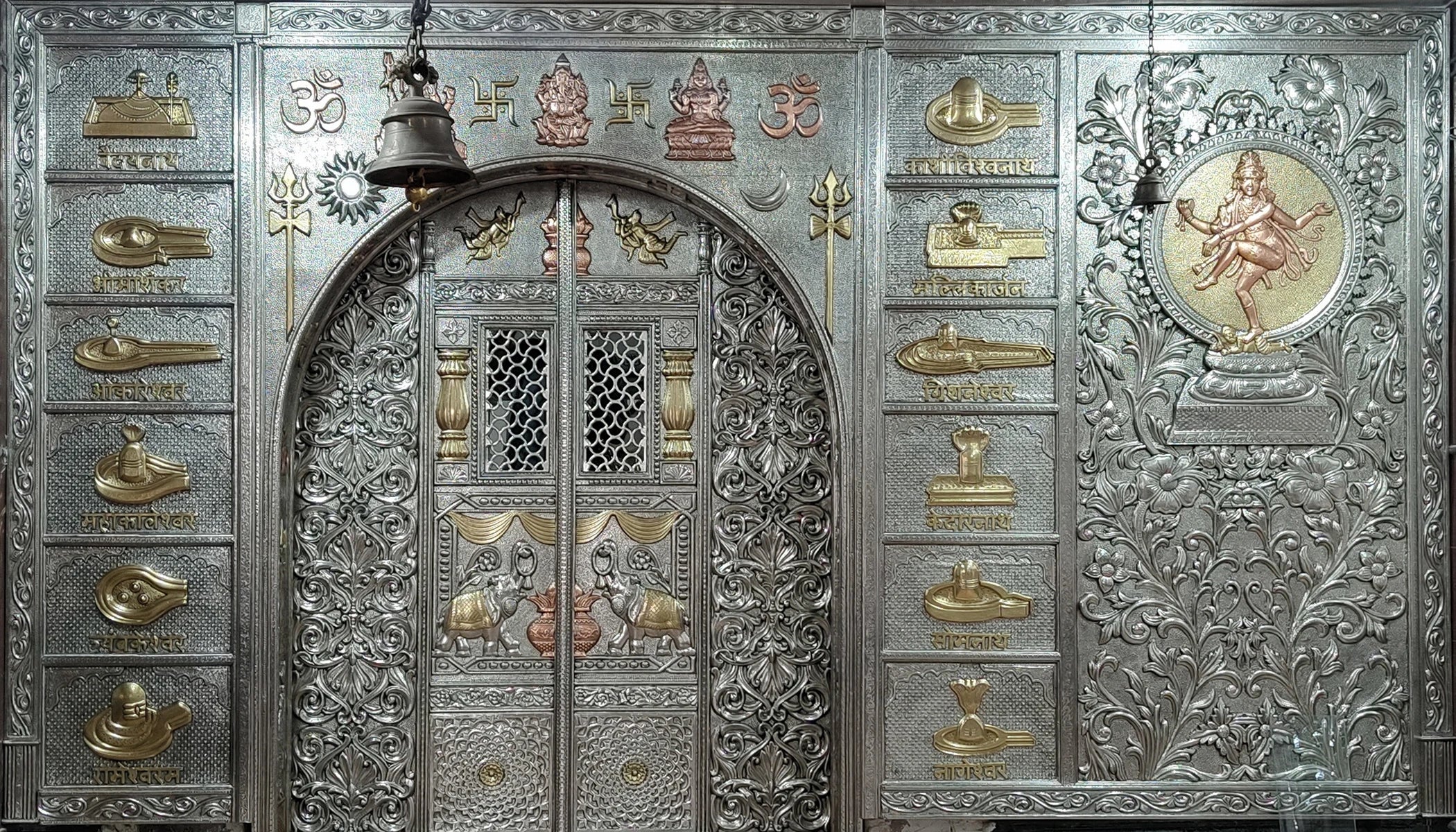 Majestic Silver Mounted Teak Wood Temple Door 049
