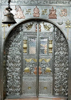 Majestic Silver Mounted Teak Wood Temple Door 049