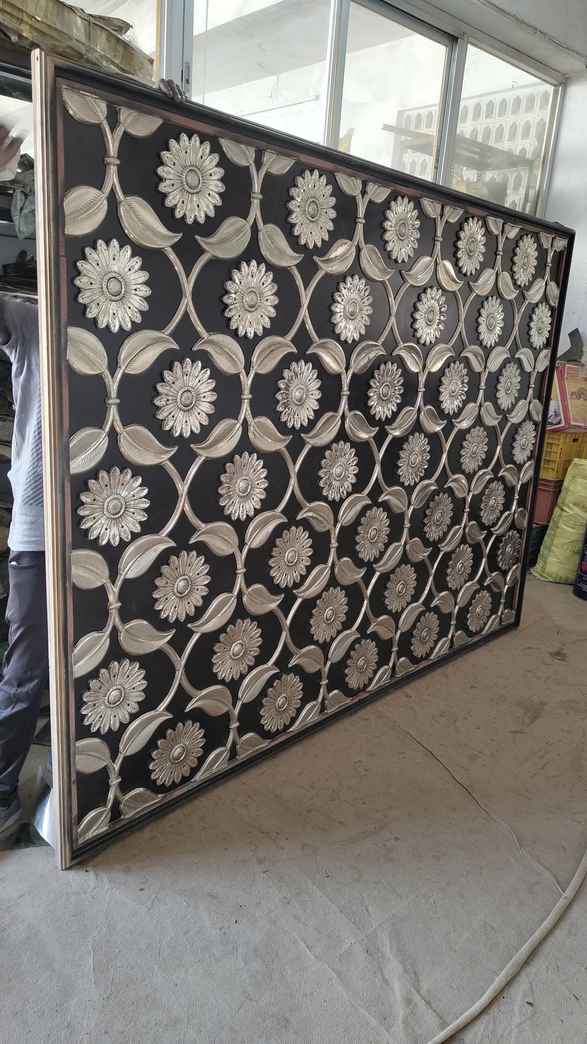 Handcrafted White Metal Mounted Wall Panel