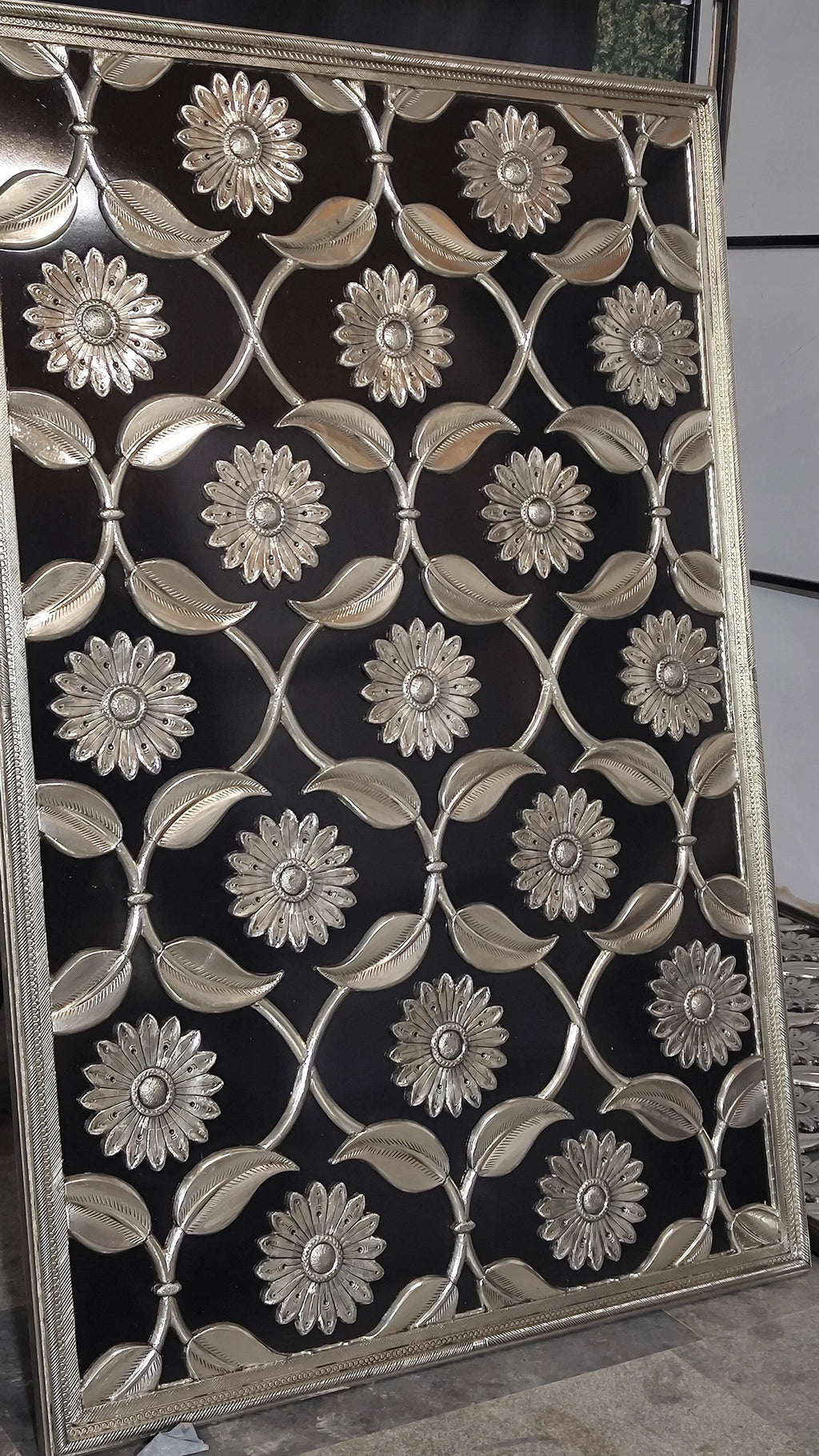 Handcrafted White Metal Mounted Wall Panel
