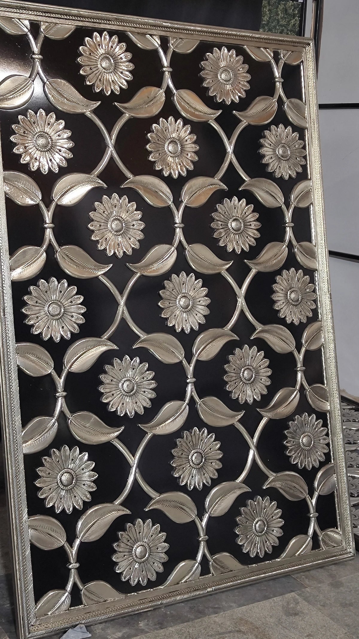 Handcrafted White Metal Mounted Wall Panel