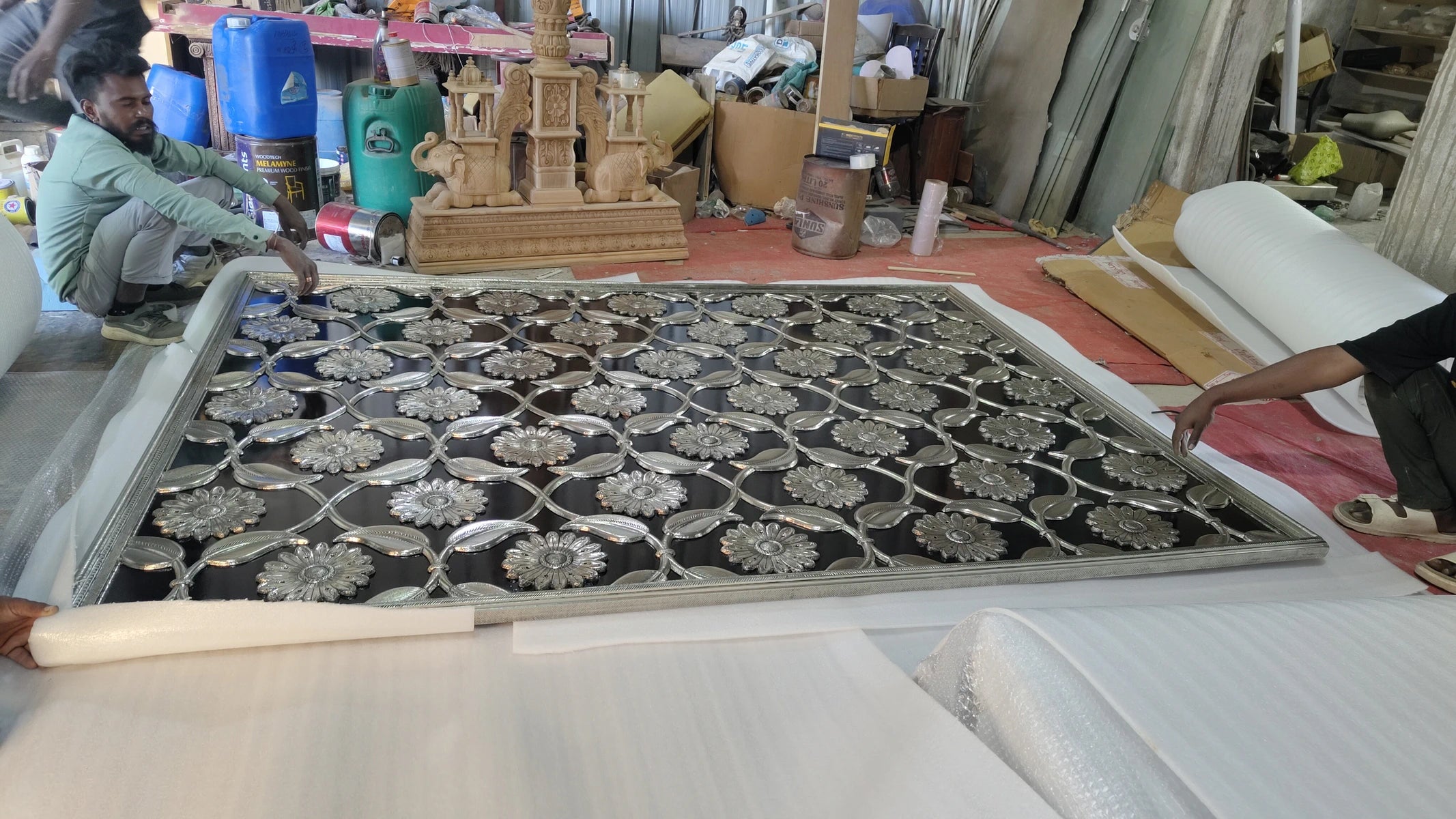 Handcrafted White Metal Mounted Wall Panel