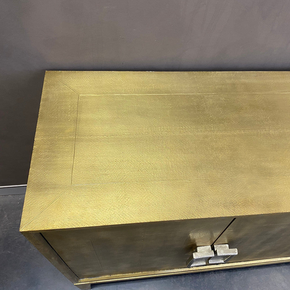Plain Brass Mounted 4 Door Buffet Cabinet