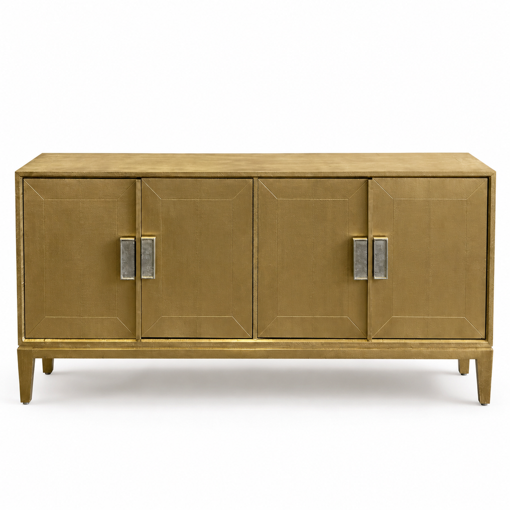 Plain Brass Mounted 4 Door Buffet Cabinet