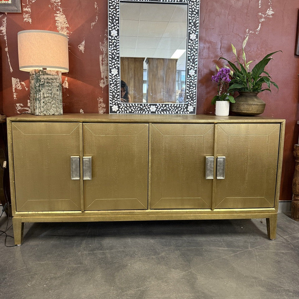 Plain Brass Mounted 4 Door Buffet Cabinet