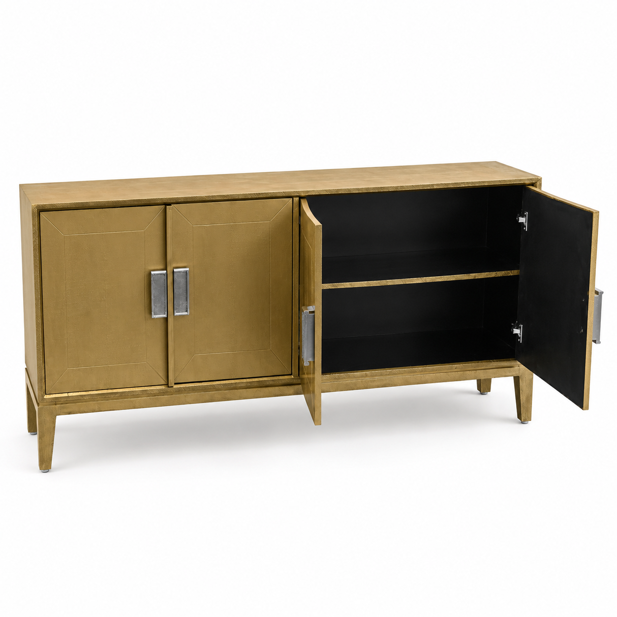 Plain Brass Mounted 4 Door Buffet Cabinet
