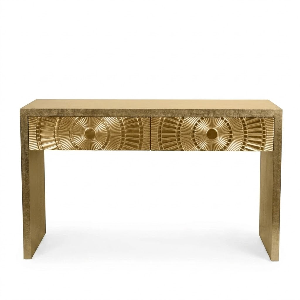 Eclipse 2 Drawer Brass Consol Table