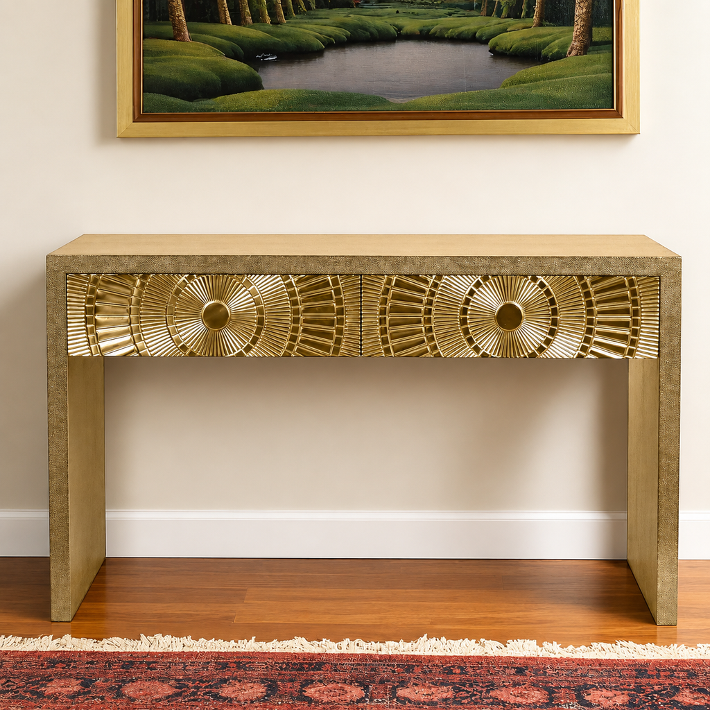 Eclipse 2 Drawer Brass Consol Table
