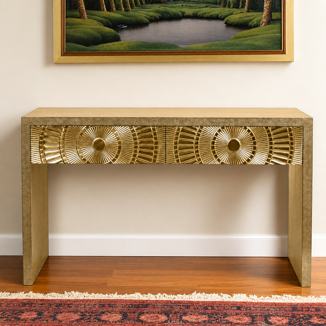Eclipse 2 Drawer Brass Consol Table