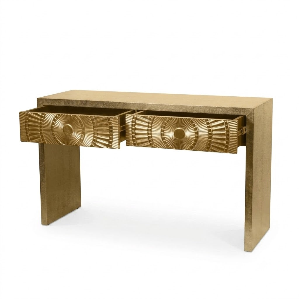 Eclipse 2 Drawer Brass Consol Table
