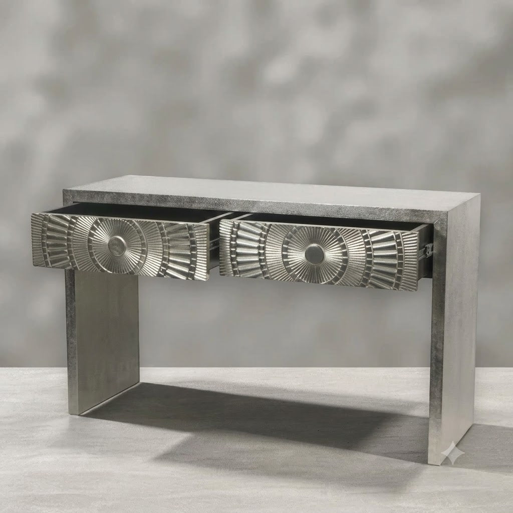 Eclipse 2 Drawer Brass Consol Table