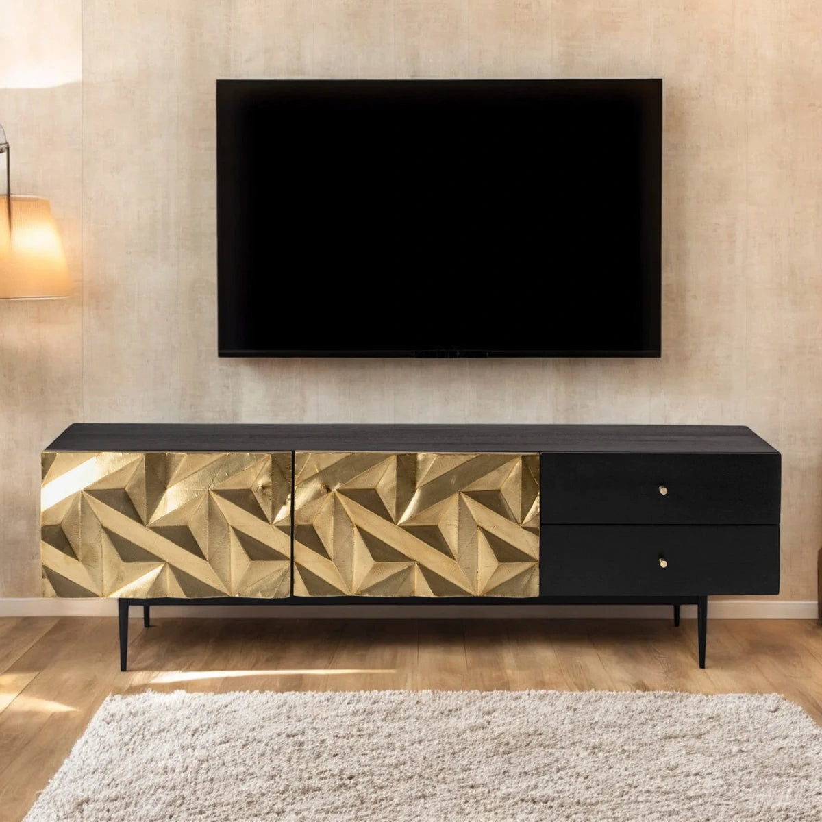 Handcrafted Brass Sheet Mounted TV Console
