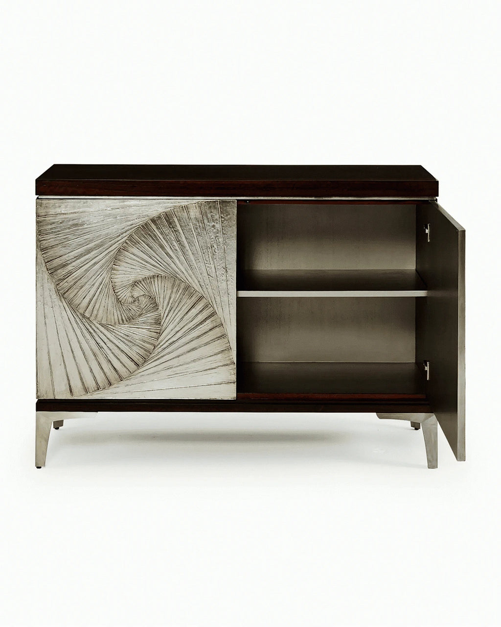 Spiral Design White Metal Mounted Cabinet