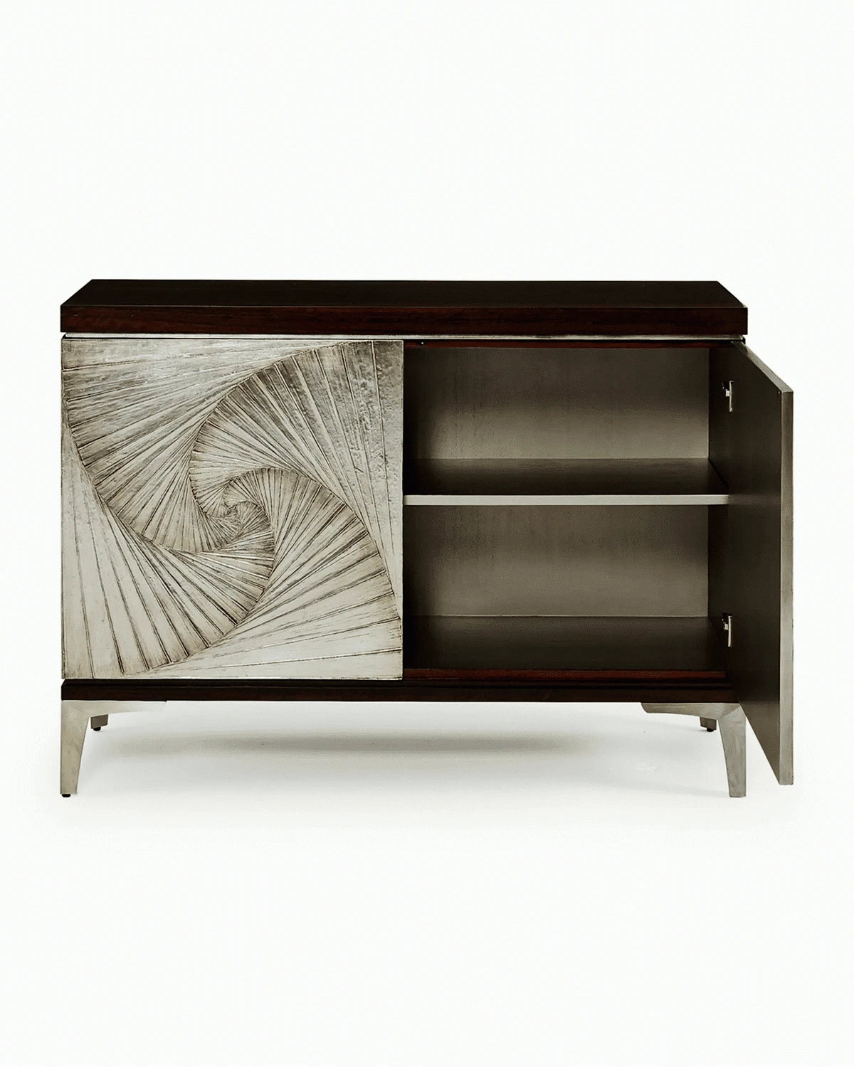 Spiral Design White Metal Mounted Cabinet