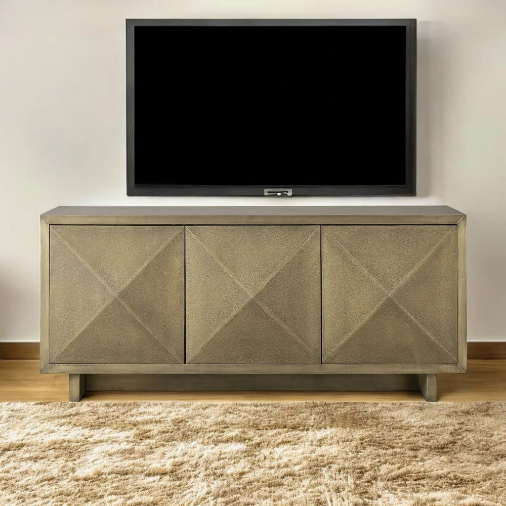 Handcrafted Dotted Brass Sheet Mounted TV Console