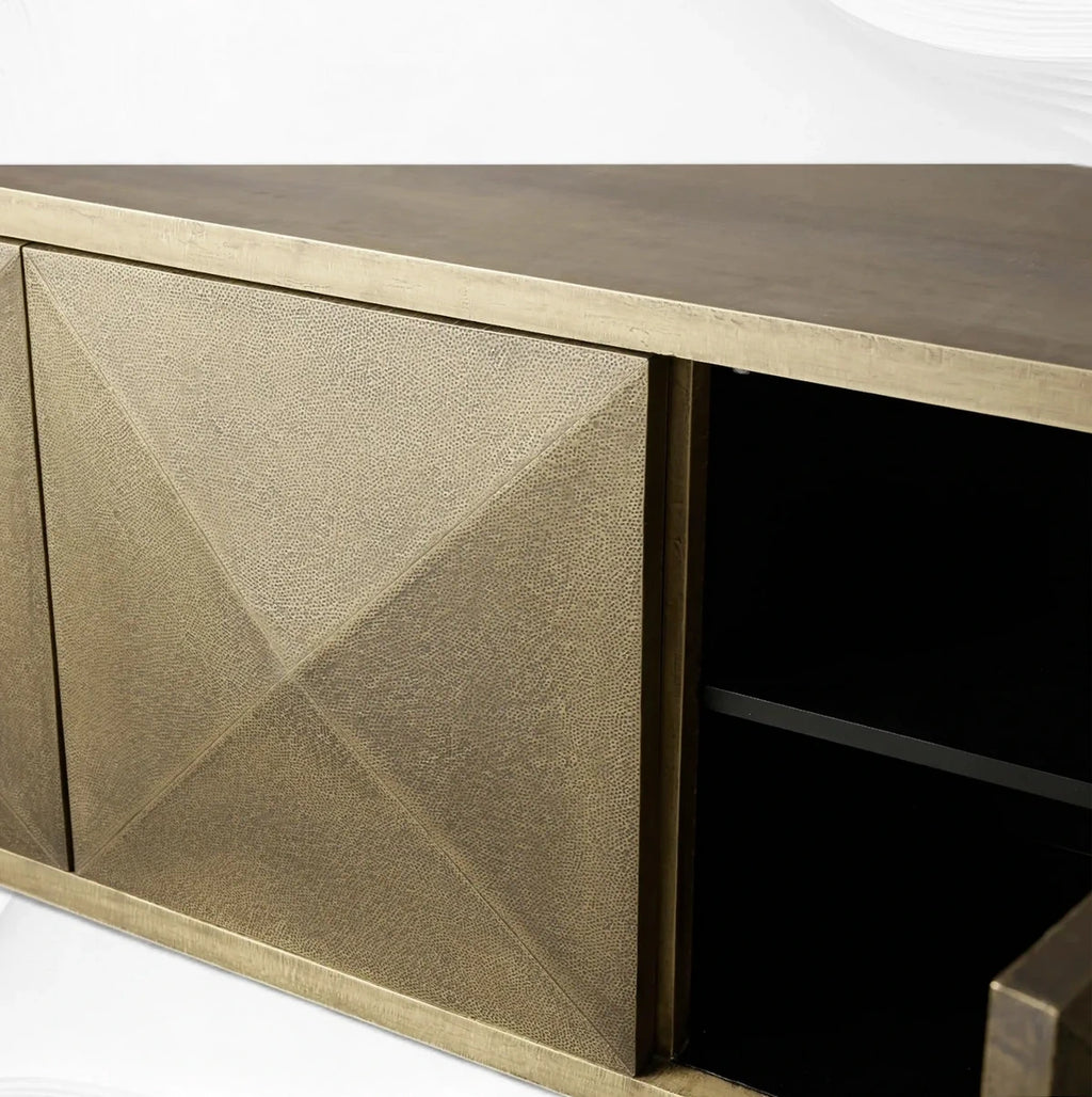 Handcrafted Dotted Brass Sheet Mounted TV Console