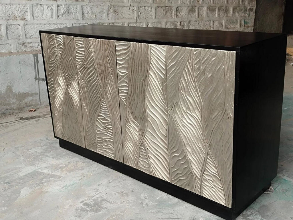Double Door Cabinet with White Metal Mounted