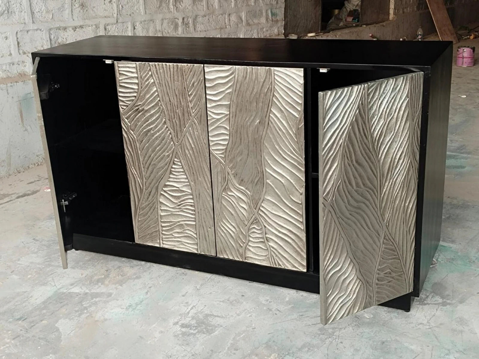 Double Door Cabinet with White Metal Mounted
