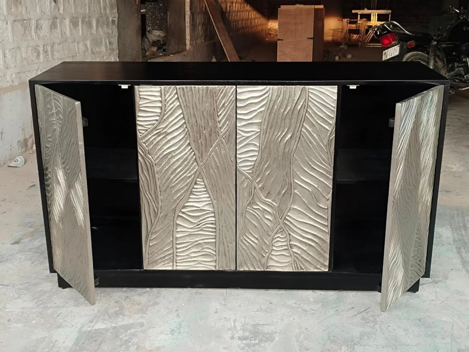 Double Door Cabinet with White Metal Mounted