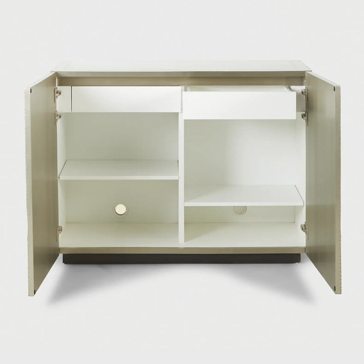 Contemporary White Metal Mounted Buffet Cabinet